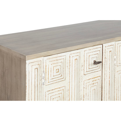 Juniper Credenza by Fairfield Chair in light brown and distressed cloud. Made from mango solids in a unique style.