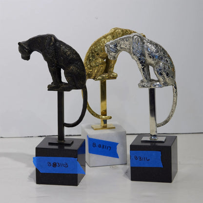 Perched Nickel Jaguar on Stand by Global Views in nickel and bronze. Made from unique in a modern style.