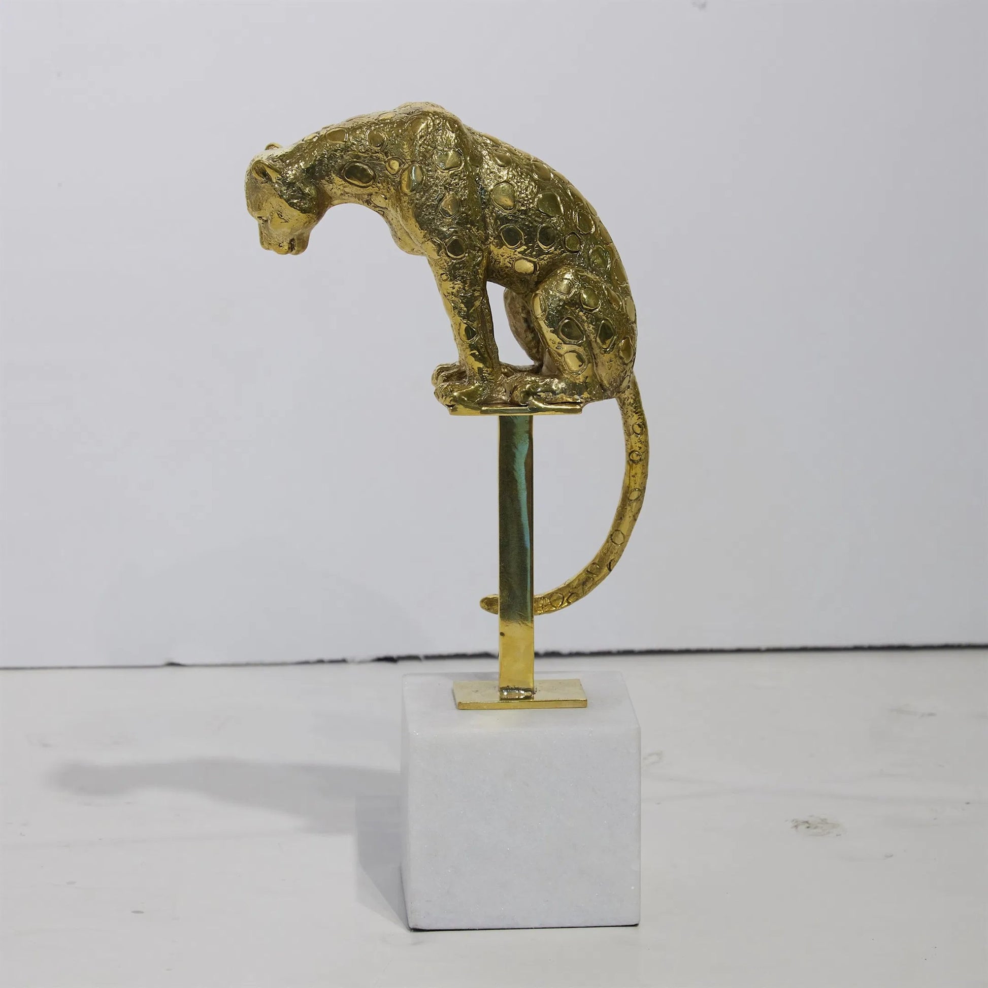 Perched Brass Jaguar on Stand by Global Views in brass and bronze. Made from unique in a modern style.
