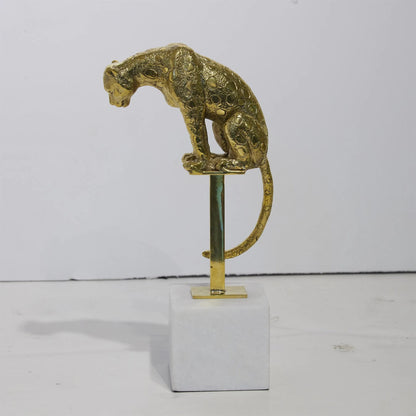 Perched Brass Jaguar on Stand by Global Views in brass and bronze. Made from unique in a modern style.