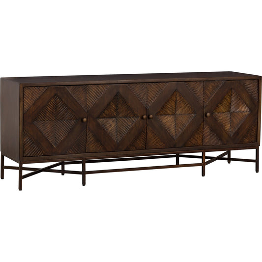 Sundries Palm Leaf Credenza by Fairfield Chair in brown and dark oak. Made from mango solids, solid iron in a modern style.