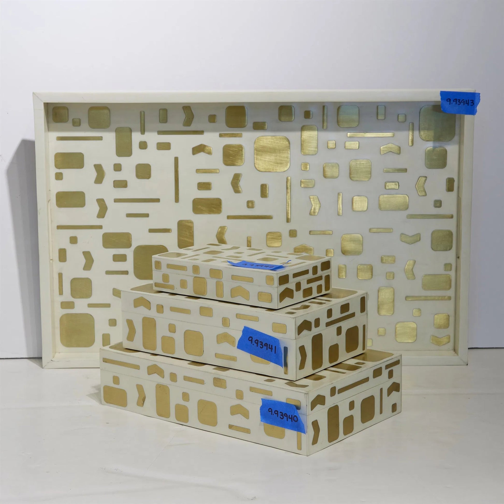 Brass Jali Box Tray by Global Views. Made from mdf, resin, brass in a modern style.