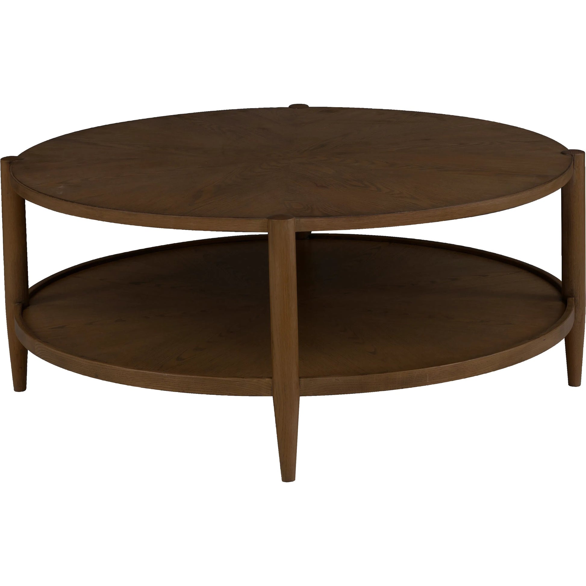 Maxwell Round Cocktail Table by Fairfield Chair. Made from red oak solids, veneers in a unique style.