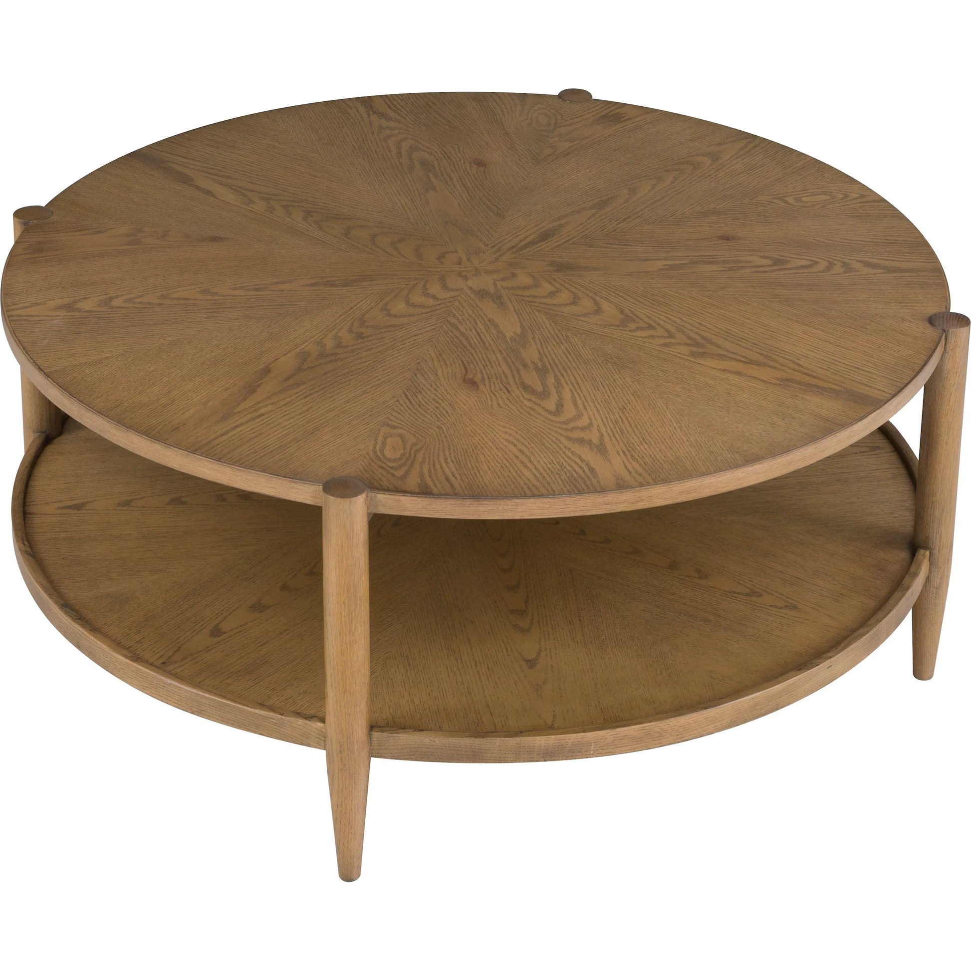 Maxwell Round Cocktail Table by Fairfield Chair. Made from red oak solids, veneers in a unique style.