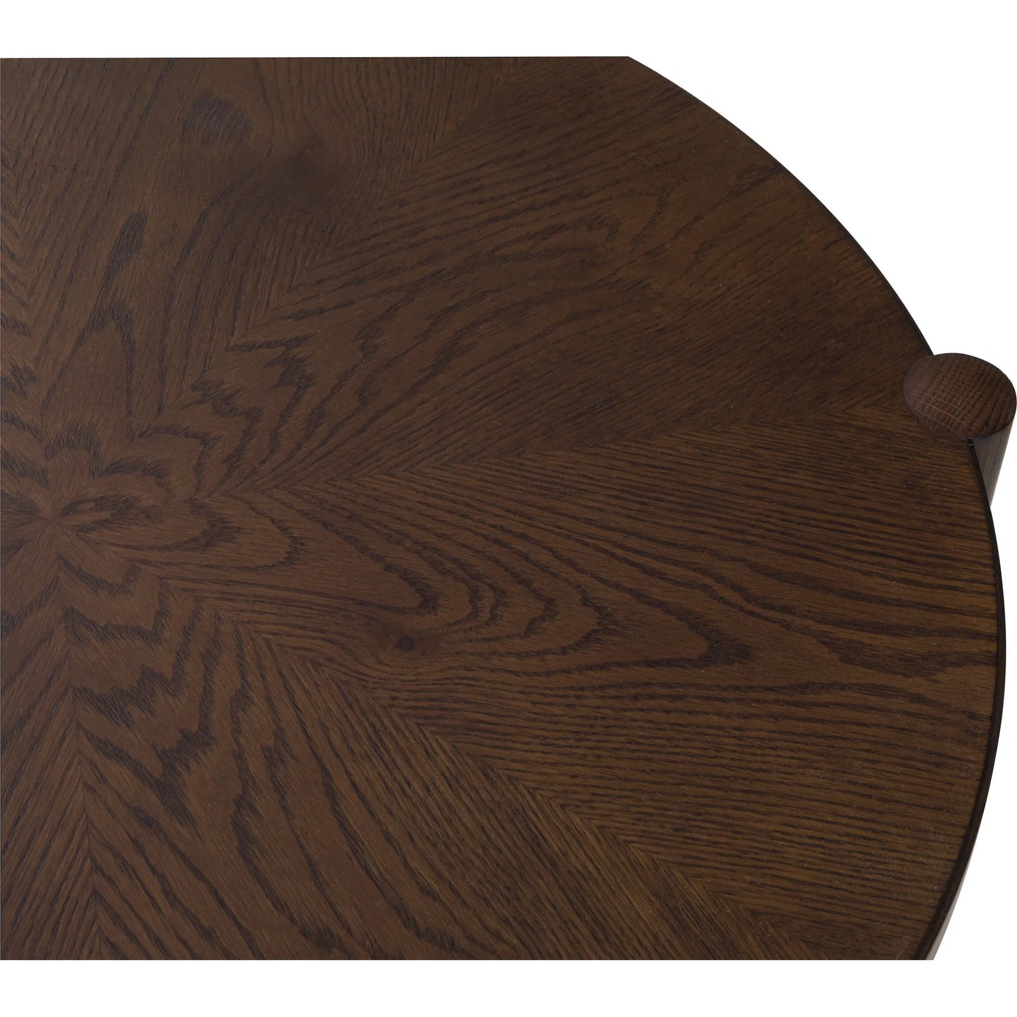004 SI-2636135 | Closeup | Maxwell Round End Table by Fairfield Chair. Made from red oak solids, veneers in a unique style.