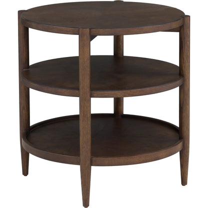 Maxwell Round End Table by Fairfield Chair. Made from red oak solids, veneers in a unique style.