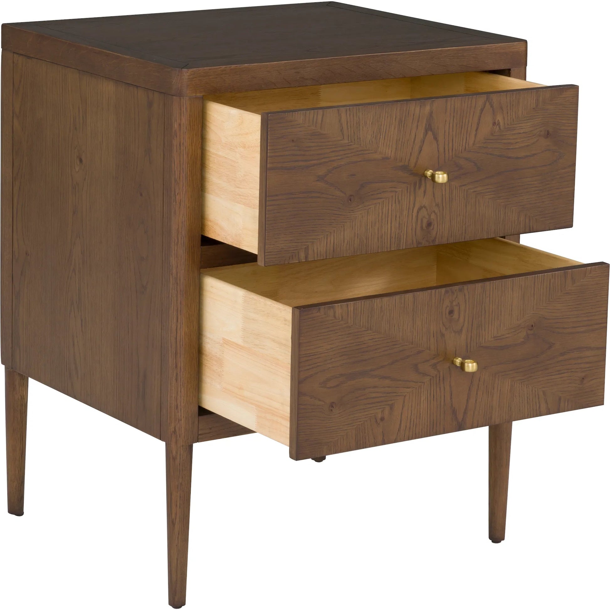 Maxwell 2-Drawer Petite Nightstand by Fairfield Chair. Made from red oak solids, veneers in a unique style.