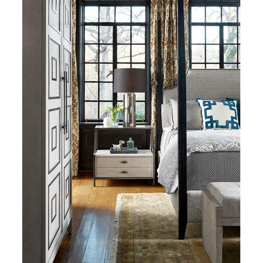 Midtown Stone Top Nightstand by Universal Furniture in matte black and flannel. Made from unique in a transitional style.