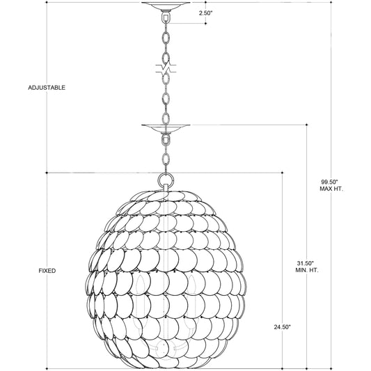 Buko Pendant by Currey and Company in coco cream. Made from wrought iron, coco shell in a coastal style.