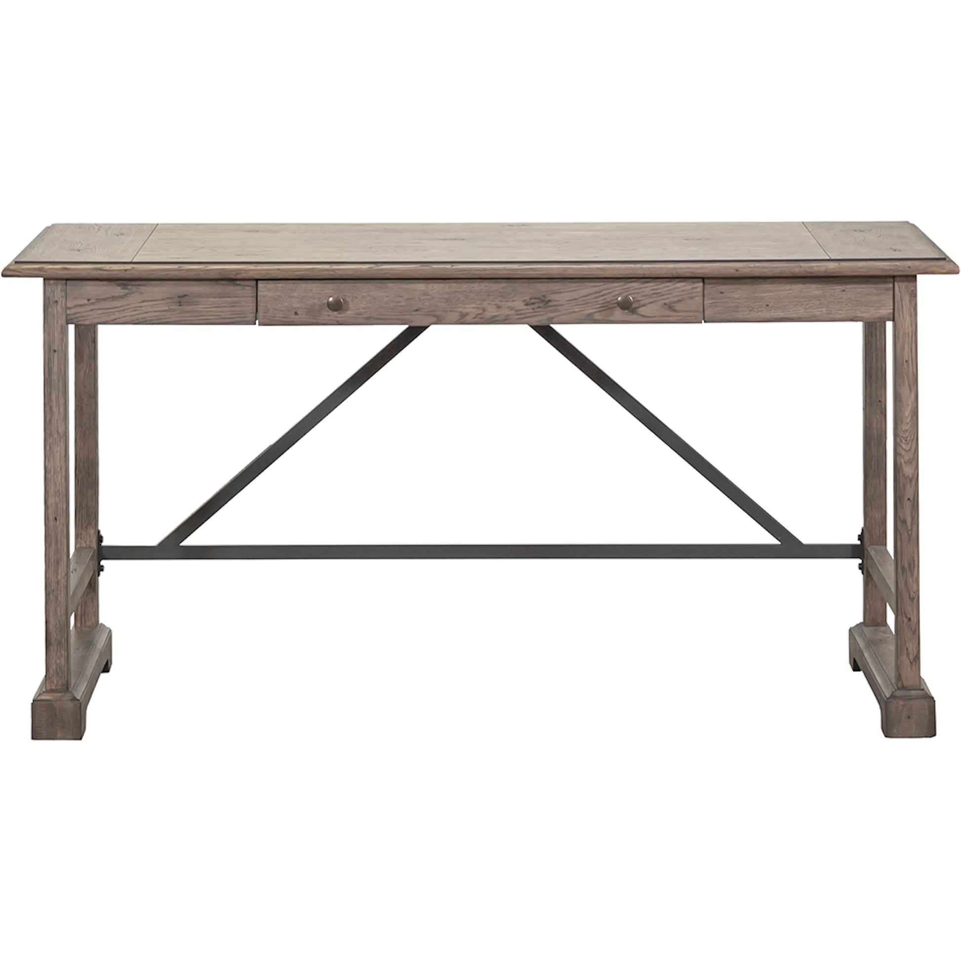 Arcadian Writing Desk by Fairfield Chair in brown and burnished oak. Made from white oak solids, veneers in a unique style.
