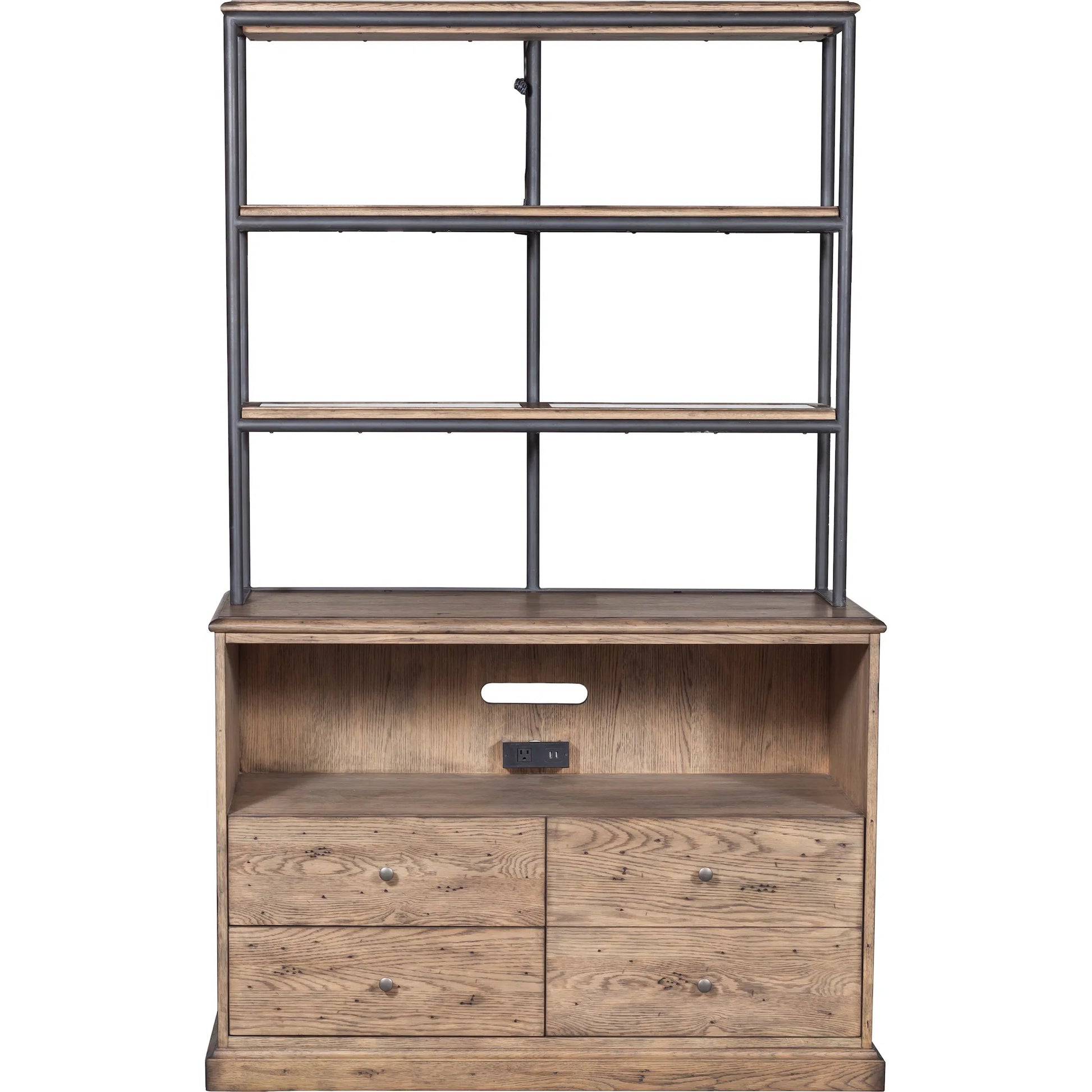 Arcadian Lateral Storage and File Cabinet by Fairfield Chair in brown and burnished oak. Made from white oak solids, veneers in a unique style.