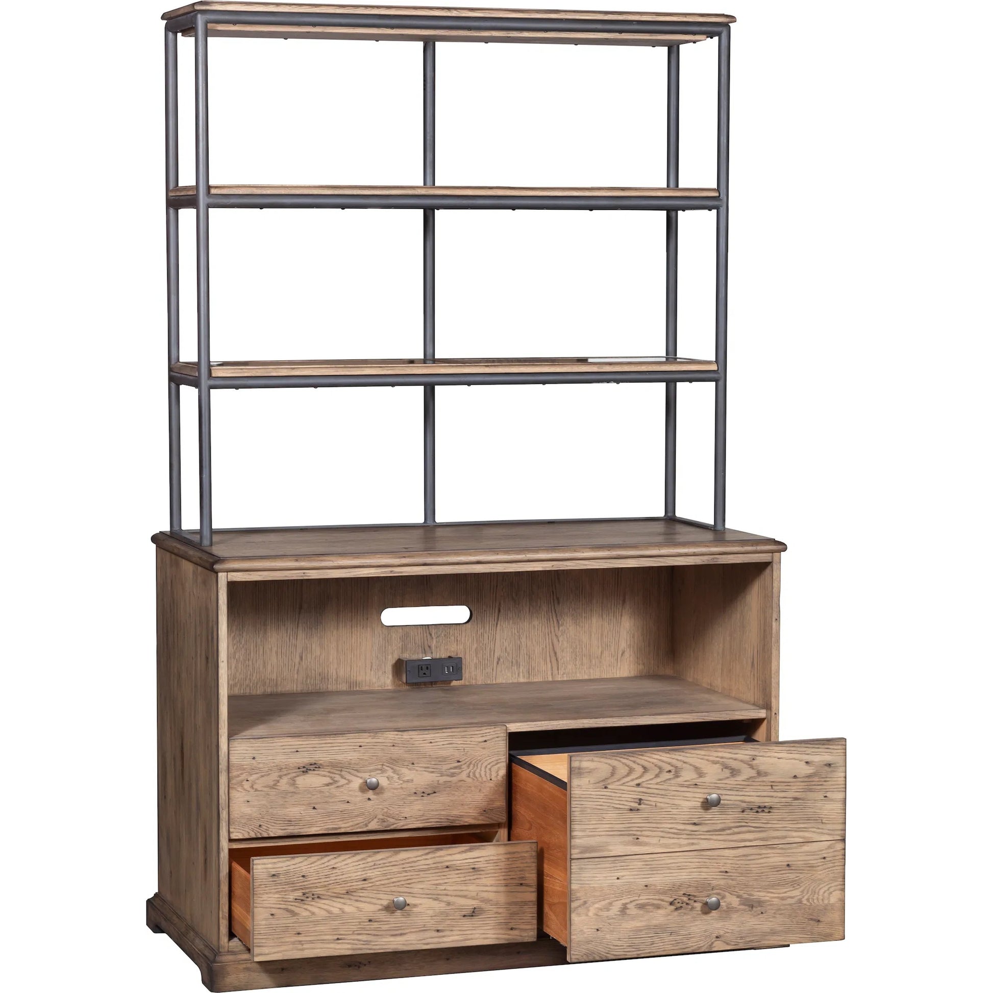 Arcadian Lateral Storage and File Cabinet by Fairfield Chair in brown and burnished oak. Made from white oak solids, veneers in a unique style.