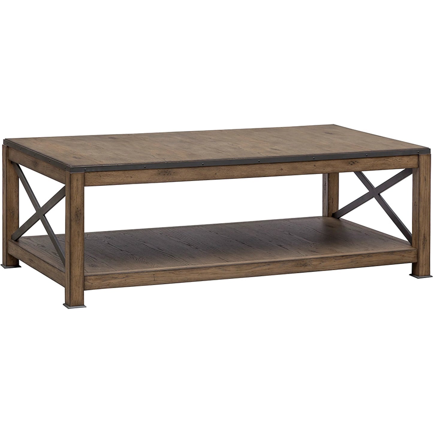 000 SI-2635824 | Primary Silo | Arcadian Rectangular Cocktail Table by Fairfield Chair in brown and burnished oak. Made from white oak solids, veneers, metal in a unique style.