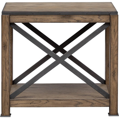 Arcadian Rectangular End Table by Fairfield Chair in brown and burnished oak. Made from white oak solids, veneers, metal in a unique style.
