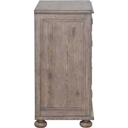 Arcadian 5-Drawer Chest by Fairfield Chair in brown and burnished oak. Made from white oak solids, veneers in a unique style.
