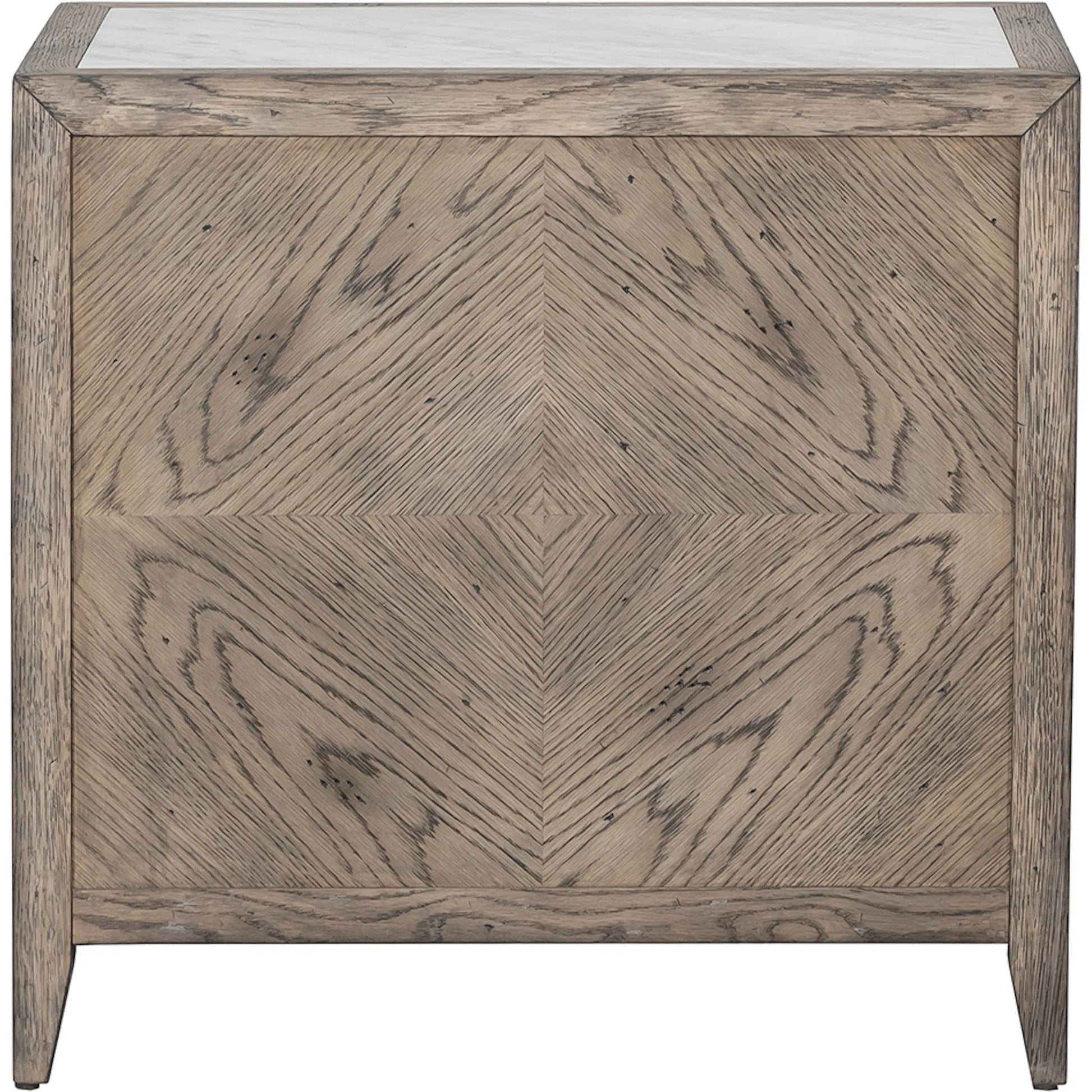 Arcadian Rectangular End Table by Fairfield Chair in brown and burnished oak. Made from white oak solids, veneers, carrara marble in a unique style.