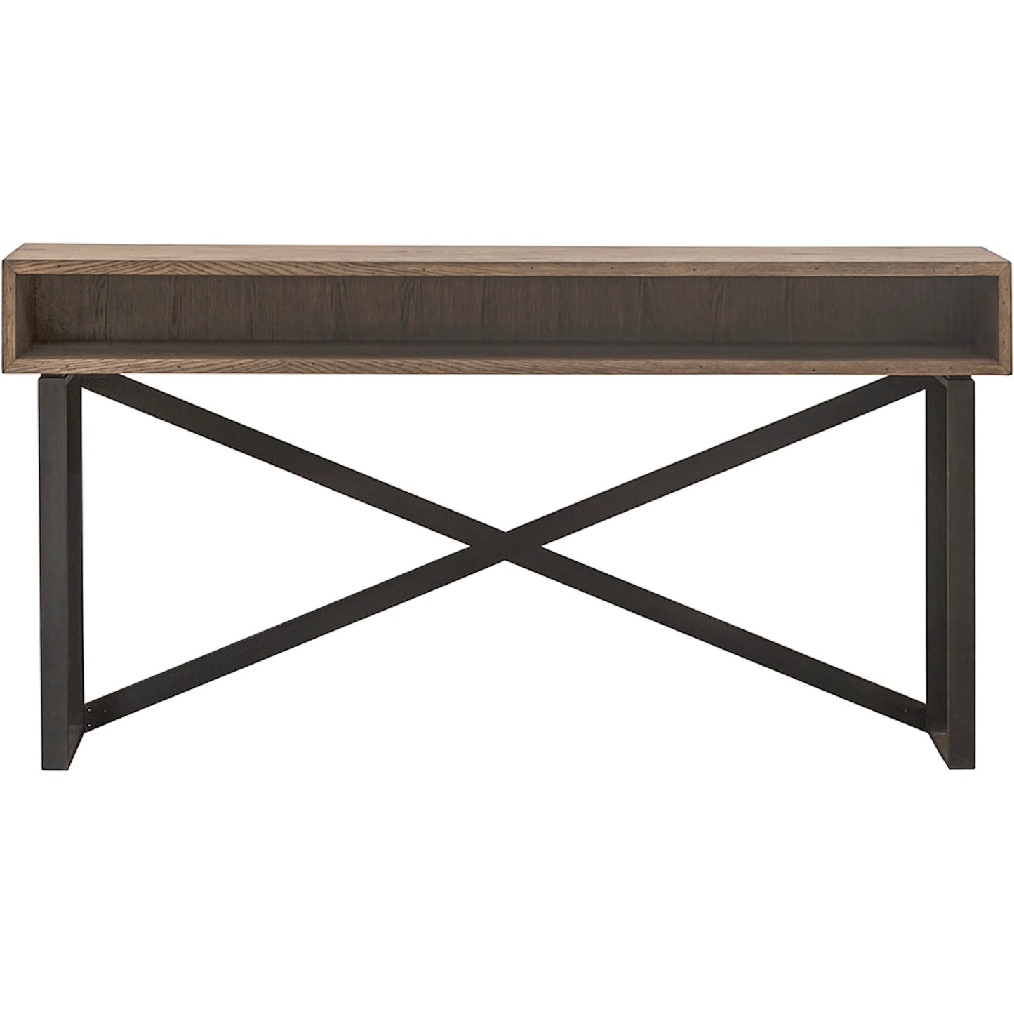 002 SI-2635828 | Additional Silo | Arcadian Open Storage Console Table by Fairfield Chair in brown and burnished oak. Made from white oak solids, veneers, metal in a unique style.