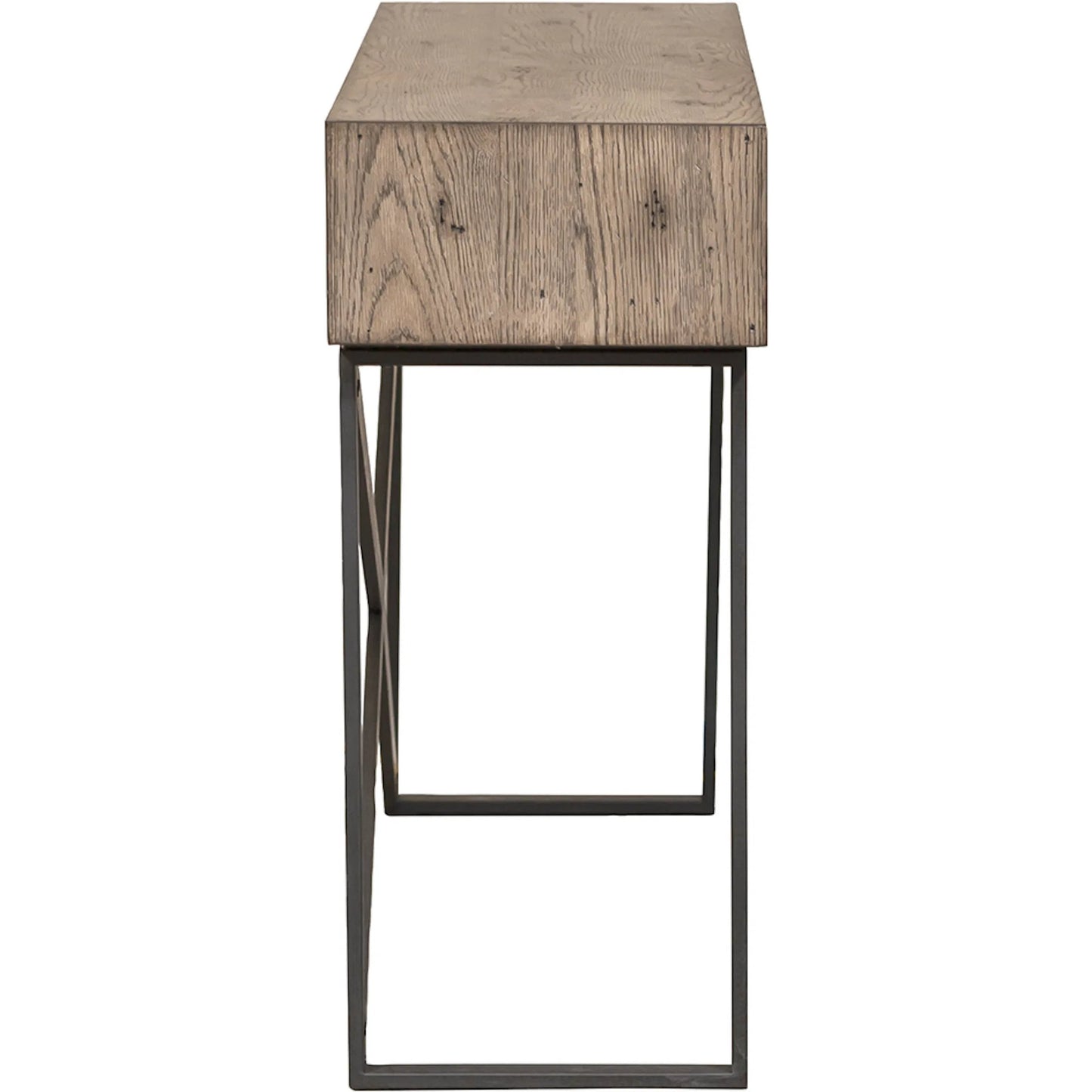 003 SI-2635828 | Additional Silo | Arcadian Open Storage Console Table by Fairfield Chair in brown and burnished oak. Made from white oak solids, veneers, metal in a unique style.