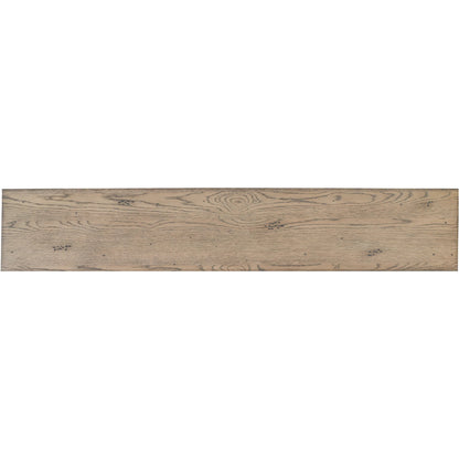 Arcadian Open Storage Console Table by Fairfield Chair in brown and burnished oak. Made from white oak solids, veneers, metal in a unique style.