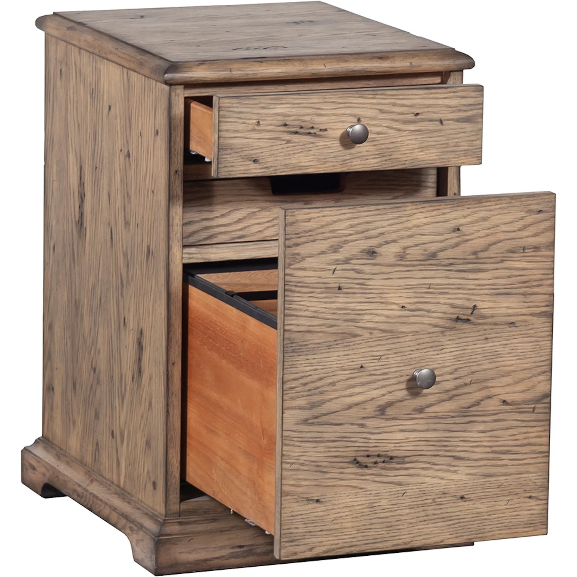 Arcadian Mobile File Cabinet by Fairfield Chair in brown and burnished oak. Made from white oak solids, veneers in a unique style.