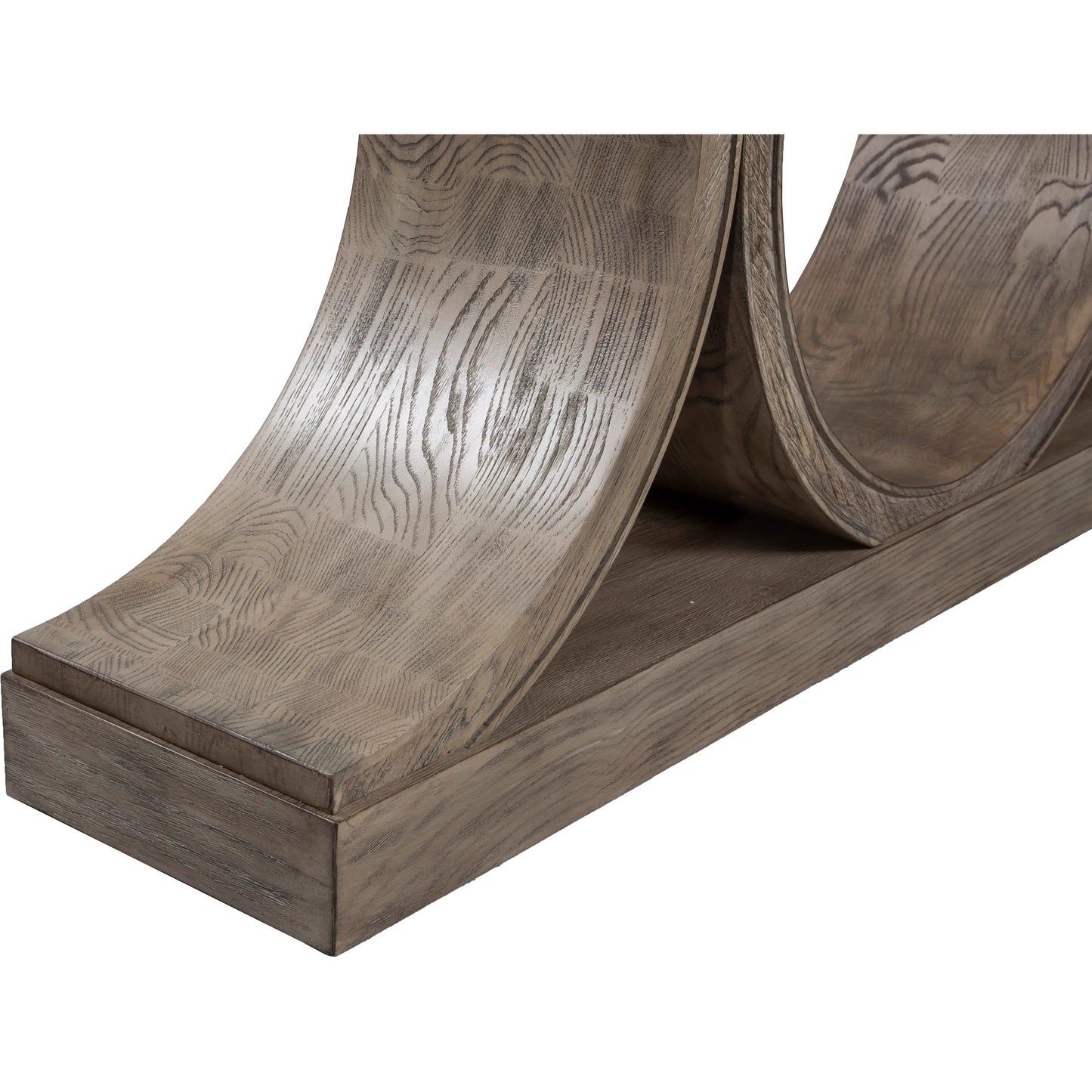 005 SI-2635831 | Closeup | Coeur d'Alene Console Table by Fairfield Chair in grey and reclaimed oak. Made from red oak solids, veneers in a unique style.