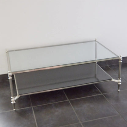 Medford Cocktail Table by Global Views in nickel. Made from brass, iron, stainless steel, glass, granite in a unique style.