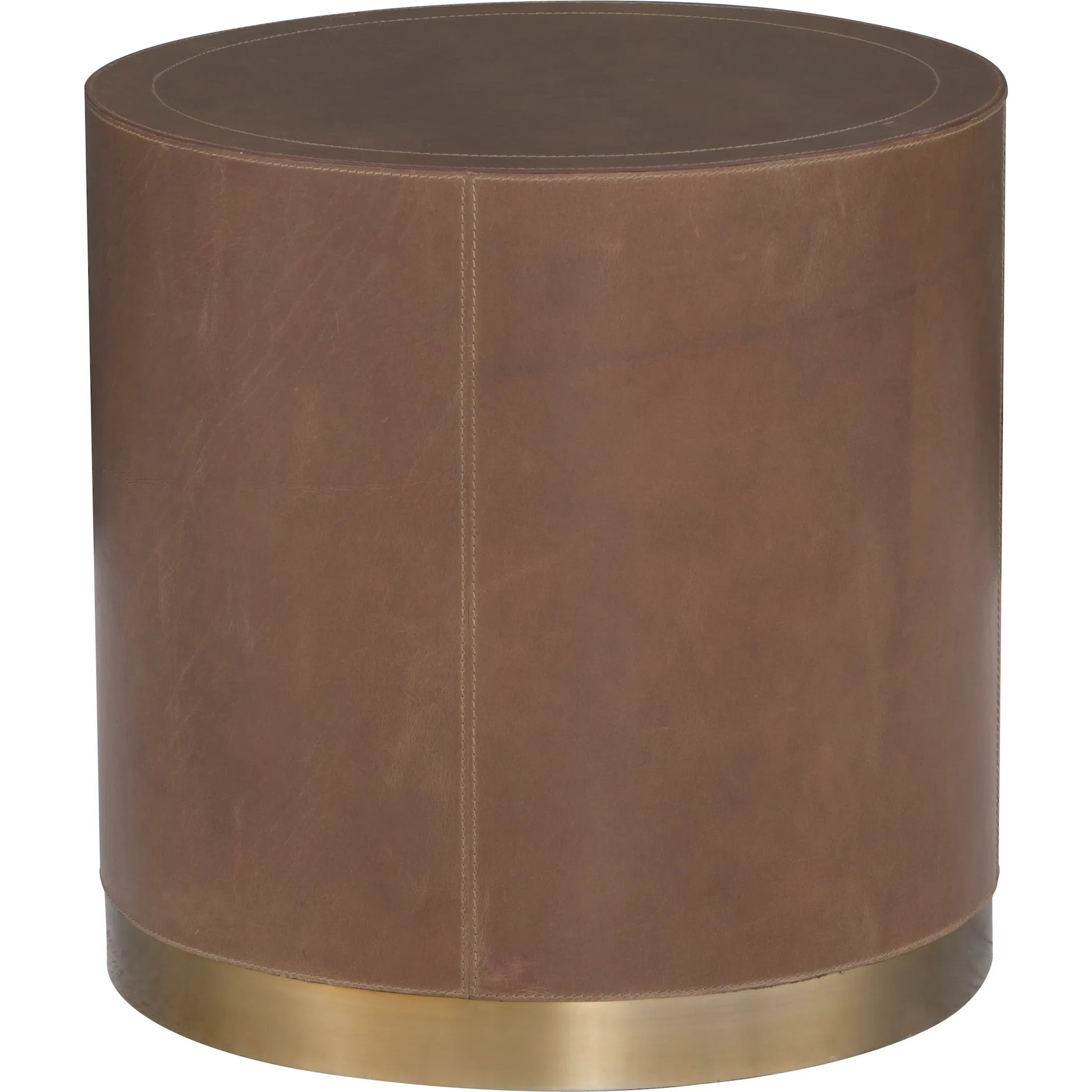 Dimitri 3-Drawer Leather Wrapped Round End Table by Fairfield Chair in brown and kafe. Made from leather wrap in a unique style.
