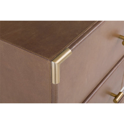 Dimitri 3-Drawer Leather Wrapped Chest by Fairfield Chair in brown and kafe. Made from leather wrap in a unique style.