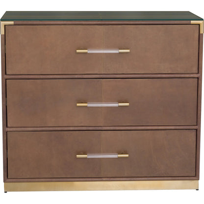 Dimitri 3-Drawer Leather Wrapped Chest by Fairfield Chair in brown and kafe. Made from leather wrap in a unique style.
