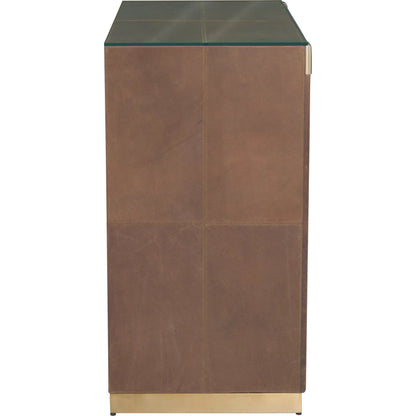 Dimitri 3-Drawer Leather Wrapped Chest by Fairfield Chair in brown and kafe. Made from leather wrap in a unique style.