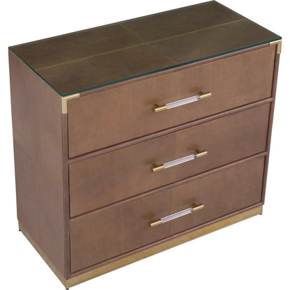 Dimitri 3-Drawer Leather Wrapped Chest by Fairfield Chair in brown and kafe. Made from leather wrap in a unique style.
