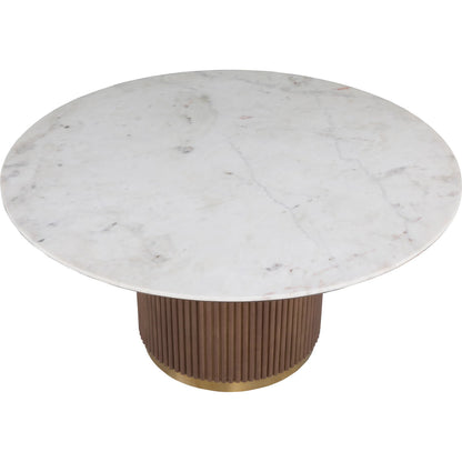 Dimitri Leather Wrapped Round Dining Table by Fairfield Chair in brown and kafe. Made from marble, leather wrap in a unique style.