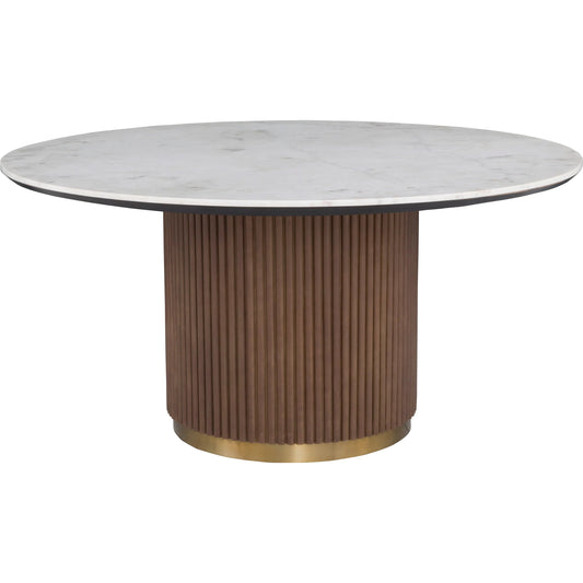 Dimitri Leather Wrapped Round Dining Table by Fairfield Chair in brown and kafe. Made from marble, leather wrap in a unique style.