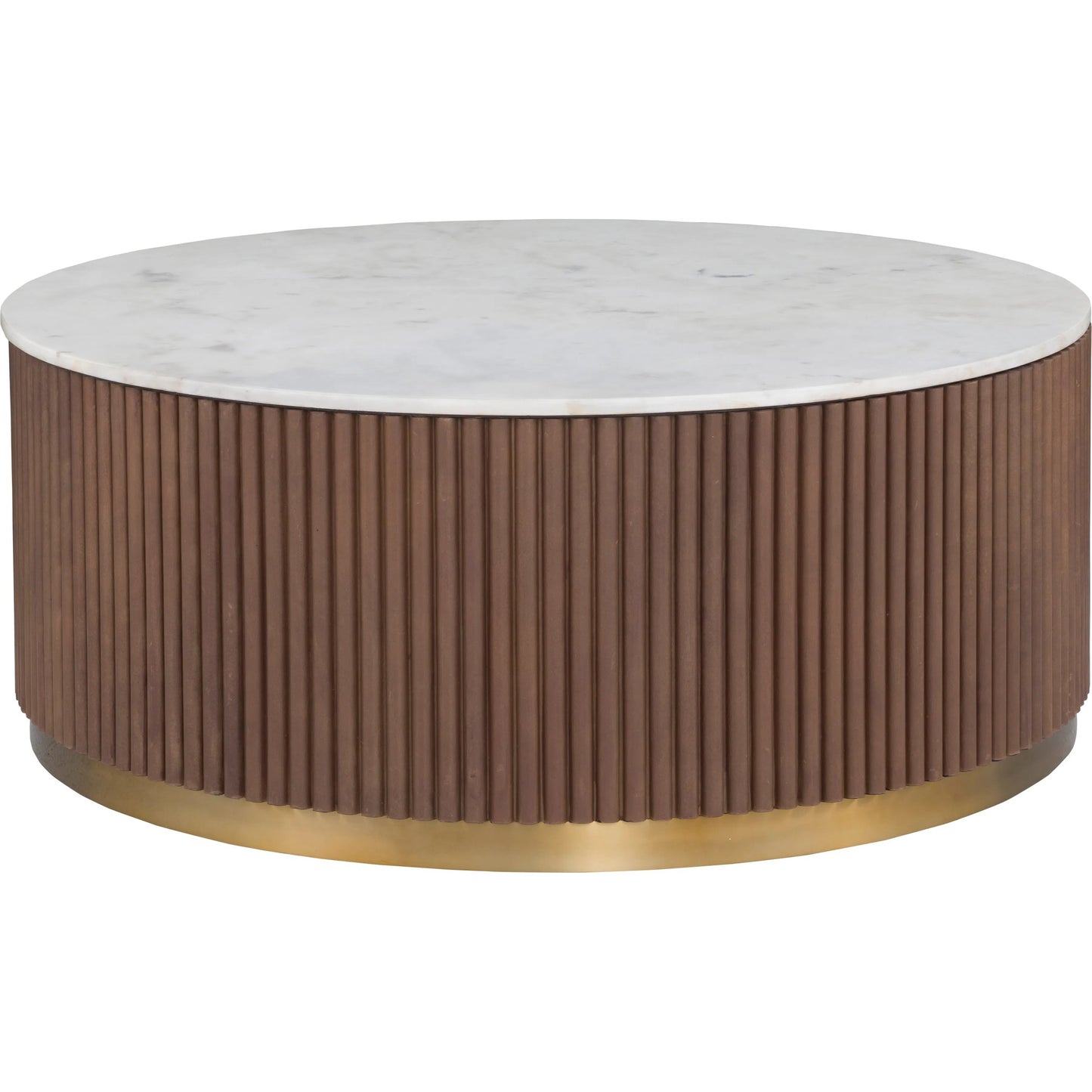 000 SI-2635834 | Primary Silo | Dimitri Leather Wrapped Round Cocktail Table by Fairfield Chair in brown and kafe. Made from marble, leather wrap in a unique style.