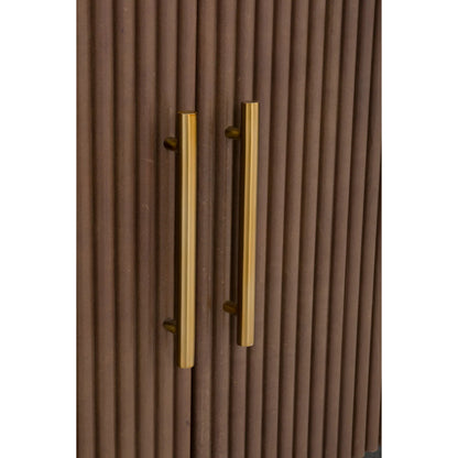Dimitri Leather Wrapped Four Door Credenza by Fairfield Chair in brown and kafe. Made from marble, leather wrap in a unique style.