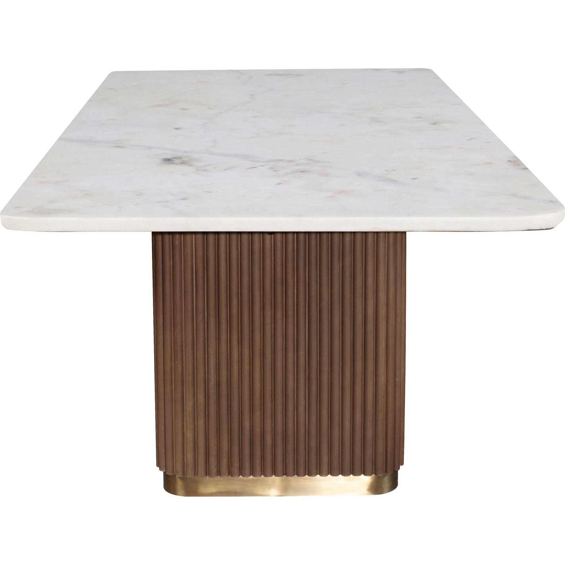 Dimitri Leather Wrapped Rectangular Dining Table by Fairfield Chair in brown and kafe. Made from marble, leather wrap in a unique style.