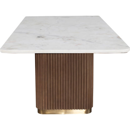 Dimitri Leather Wrapped Rectangular Dining Table by Fairfield Chair in brown and kafe. Made from marble, leather wrap in a unique style.