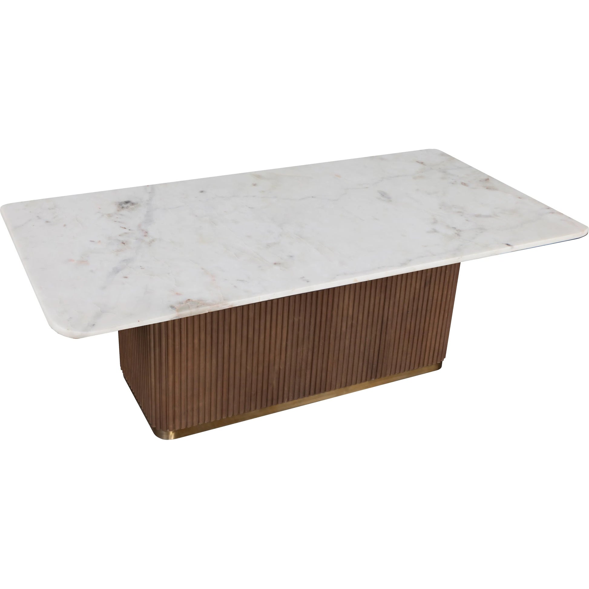 Dimitri Leather Wrapped Rectangular Dining Table by Fairfield Chair in brown and kafe. Made from marble, leather wrap in a unique style.
