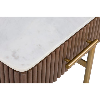 Dimitri Leather Wrapped 1-Drawer End Table by Fairfield Chair in brown and kafe. Made from marble, leather wrap in a unique style.