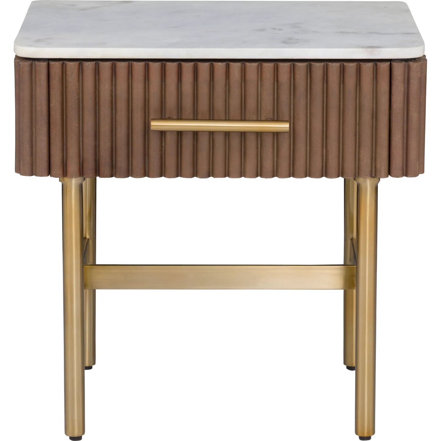 003 SI-2635837 | Additional Silo | Dimitri Leather Wrapped 1-Drawer End Table by Fairfield Chair in brown and kafe. Made from marble, leather wrap in a unique style.