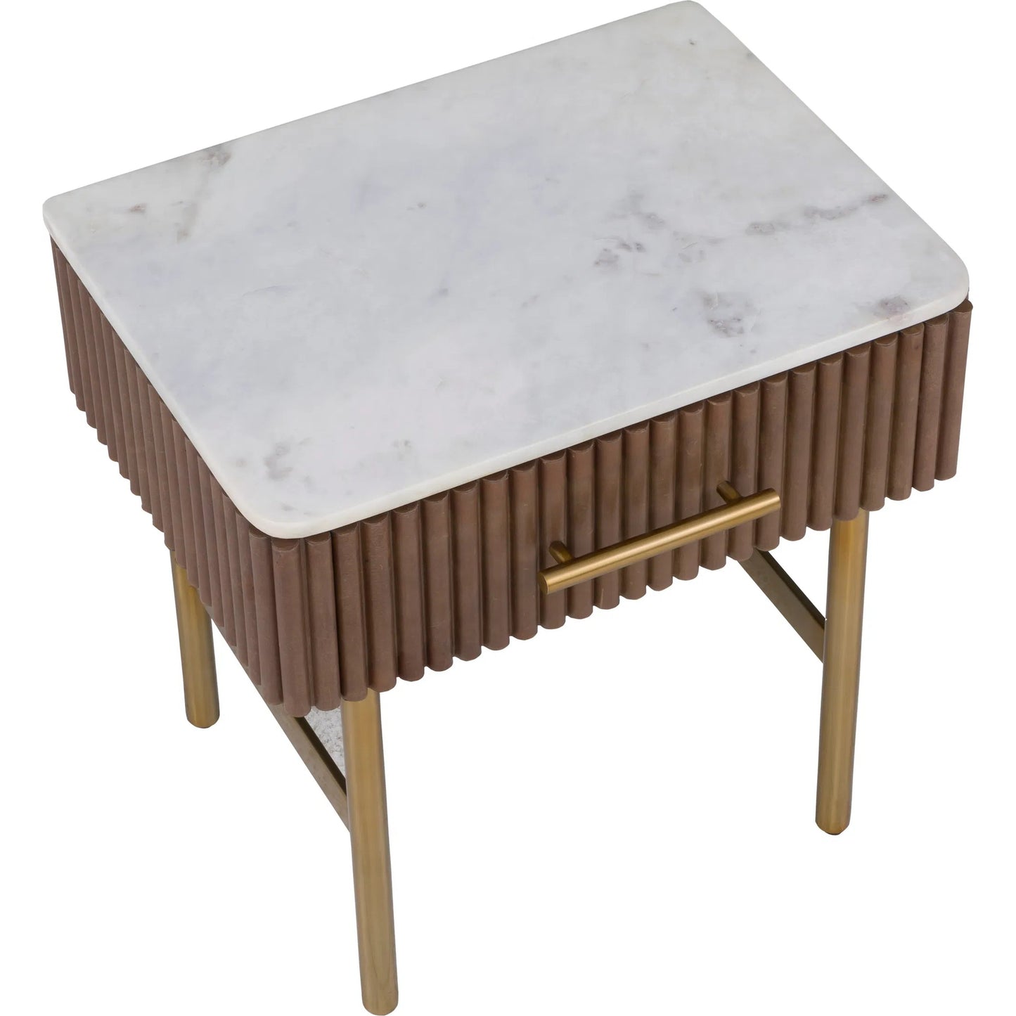 005 SI-2635837 | Additional Silo | Dimitri Leather Wrapped 1-Drawer End Table by Fairfield Chair in brown and kafe. Made from marble, leather wrap in a unique style.
