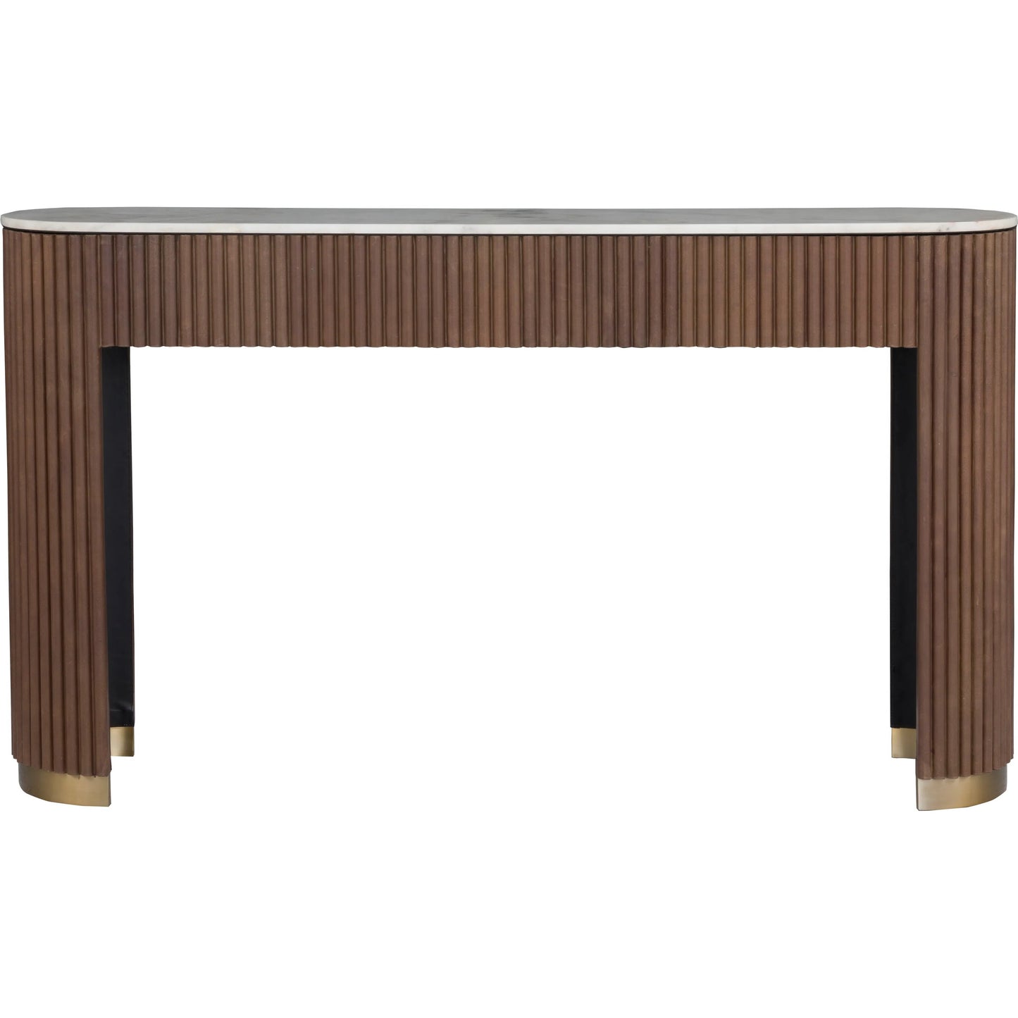 001 SI-2635838 | Additional Silo | Dimitri Leather Wrapped Demilune Console by Fairfield Chair in brown and kafe. Made from marble, leather wrap in a unique style.