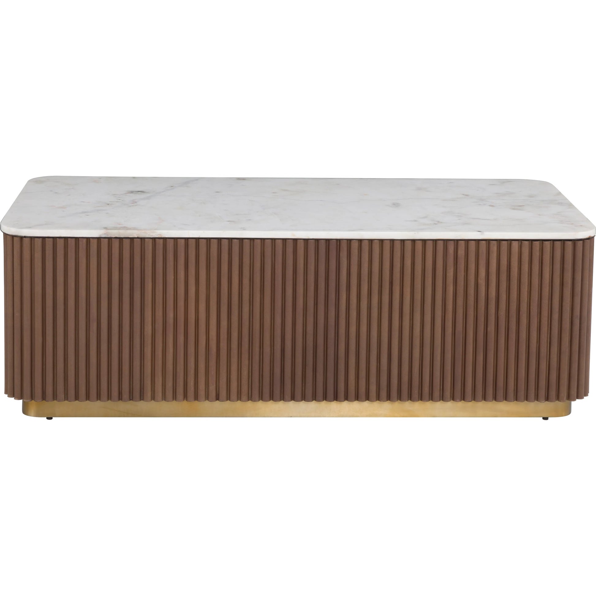 Dimitri Leather Wrapped Rectangular Cocktail Table by Fairfield Chair in brown and kafe. Made from marble, leather wrap in a unique style.