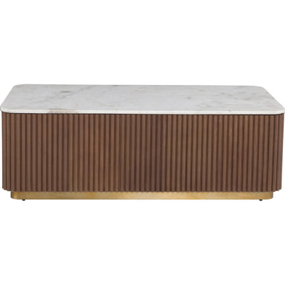 Dimitri Leather Wrapped Rectangular Cocktail Table by Fairfield Chair in brown and kafe. Made from marble, leather wrap in a unique style.