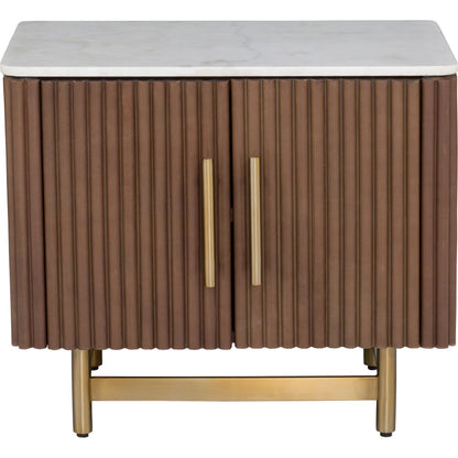 Dimitri Leather Wrapped Two Door End Table by Fairfield Chair in brown and kafe. Made from marble, leather wrap in a unique style.