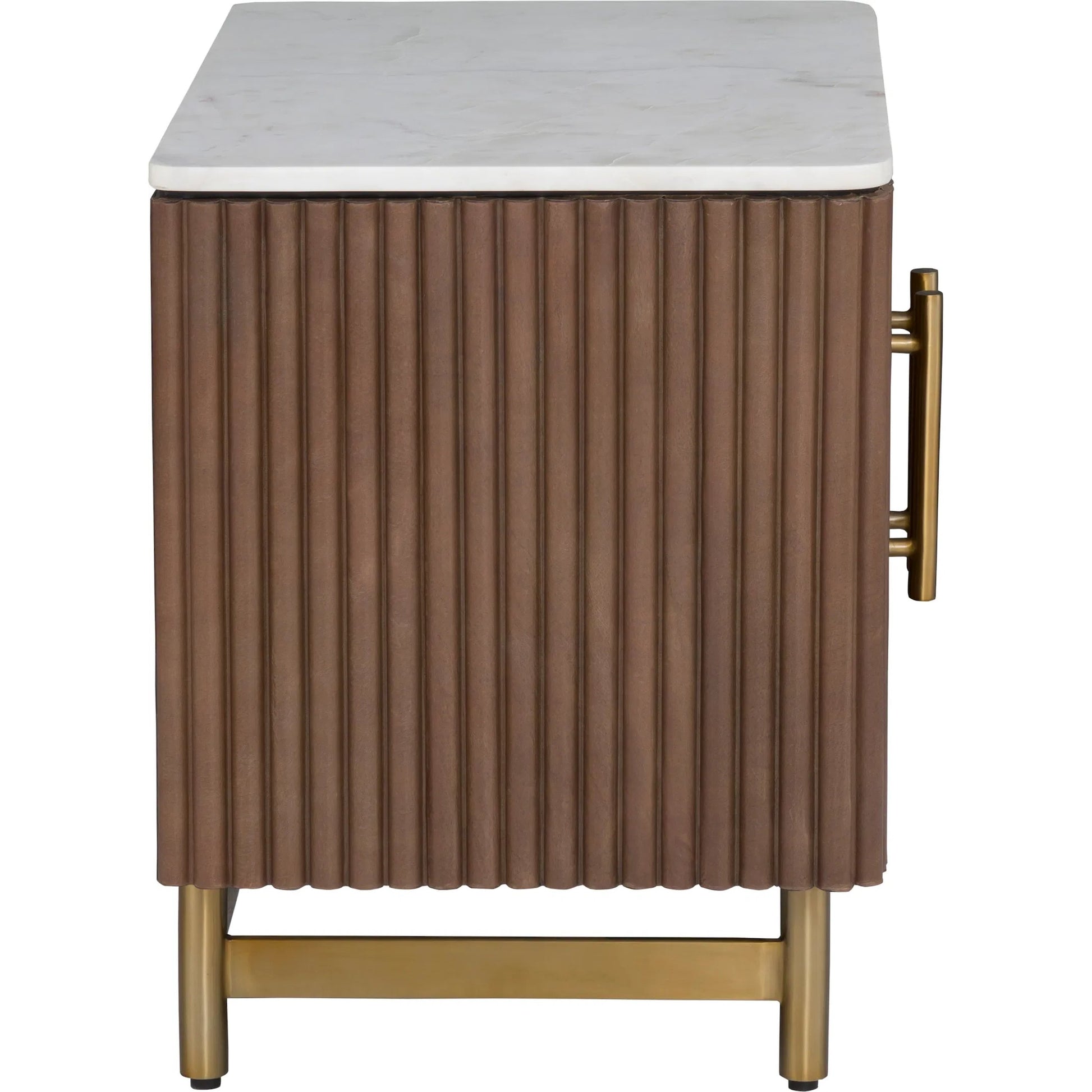 Dimitri Leather Wrapped Two Door End Table by Fairfield Chair in brown and kafe. Made from marble, leather wrap in a unique style.