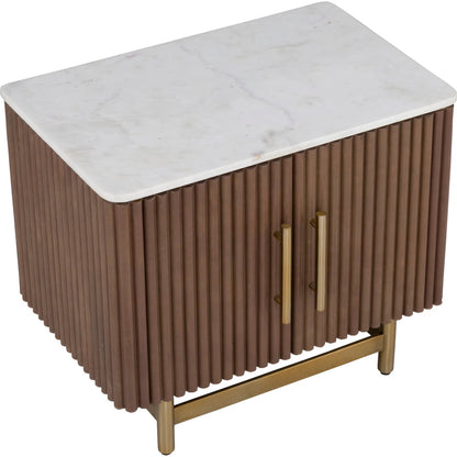 Dimitri Leather Wrapped Two Door End Table by Fairfield Chair in brown and kafe. Made from marble, leather wrap in a unique style.