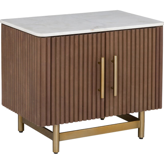 000 SI-2635841 | Primary Silo | Dimitri Leather Wrapped Two Door End Table by Fairfield Chair in brown and kafe. Made from marble, leather wrap in a unique style.
