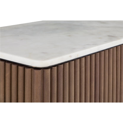 Dimitri Leather Wrapped Rectangular Console by Fairfield Chair in brown and kafe. Made from marble, leather wrap in a unique style.