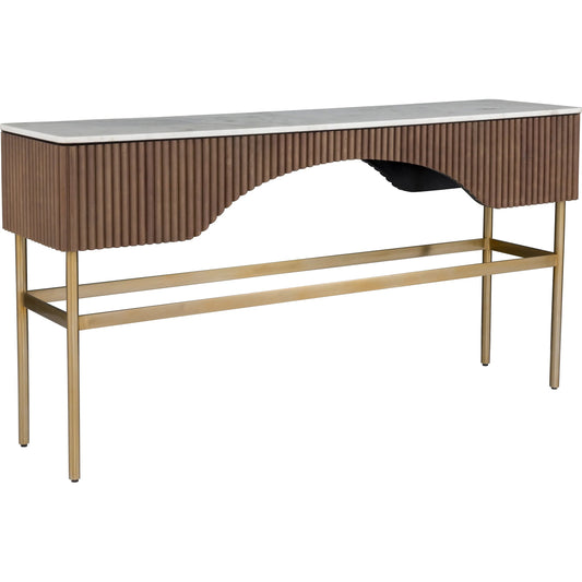000 SI-2635842 | Primary Silo | Dimitri Leather Wrapped Rectangular Console by Fairfield Chair in brown and kafe. Made from marble, leather wrap in a unique style.